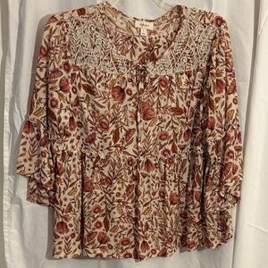 Style & Co. Floral Lace Blouse - Pink and Brown